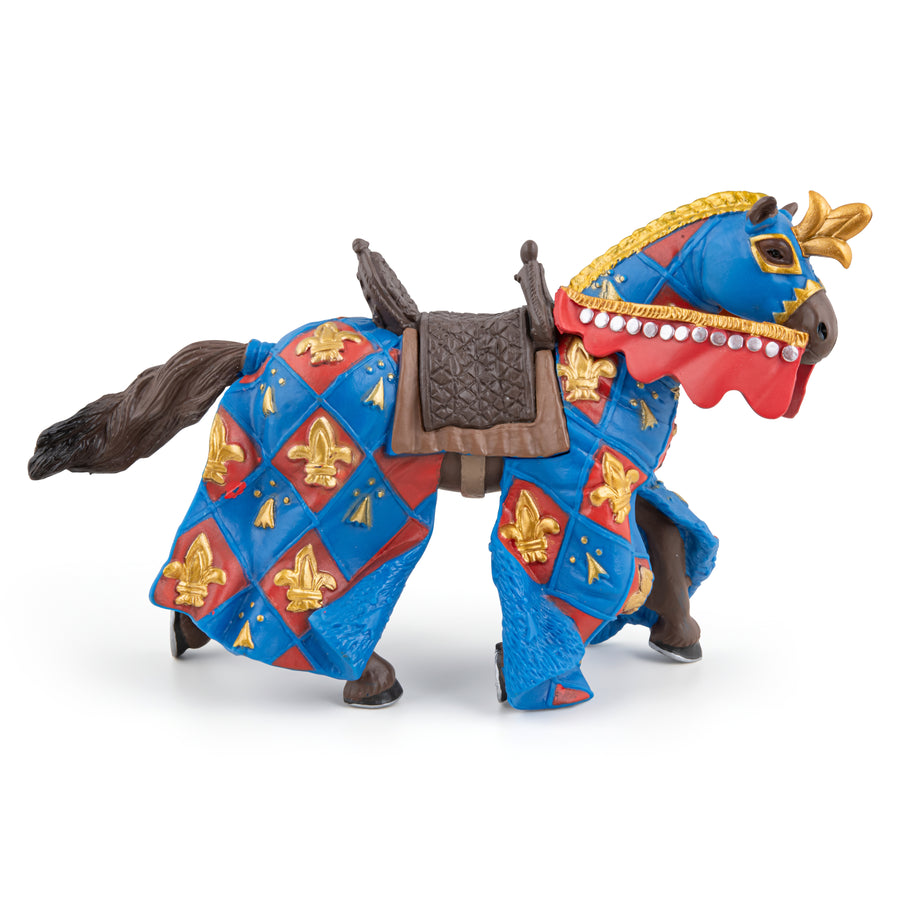 Cheval bleu fleur de lys Papo en PVC, Collection Médiéval, jouet éducatif idéal pour enfants et collectionneurs