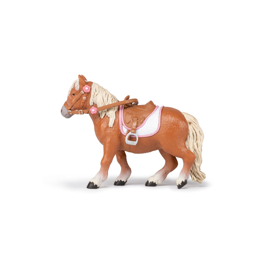 Figurine Poney Shetland avec selle Papo en PVC, Collection chevaux, jouet éducatif idéal pour enfants et collectionneurs