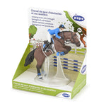 Figurine Cheval de saut d'obstacle et sa cavalière Papo en PVC, Collection chevaux, jouet éducatif idéal pour enfants et collectionneurs